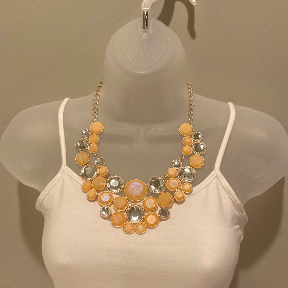 INC bib statement necklace, gold, silver, pink